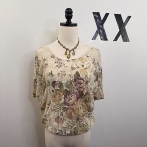 Vintage 90s Sheer Floral Lace Dolman Top Layered Romantic Indie XS